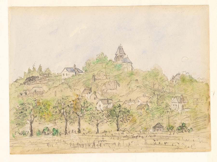 Dorp tegen een heuvel, mogelijk Auvers-sur-Oise (Frankrijk)