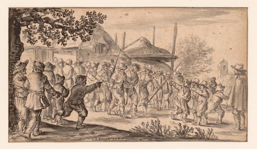 Two Prisoners Taken Away Through a Crowd of Villagers