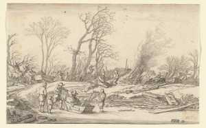 winterlandschap-met-slede-en-brandend-vuur