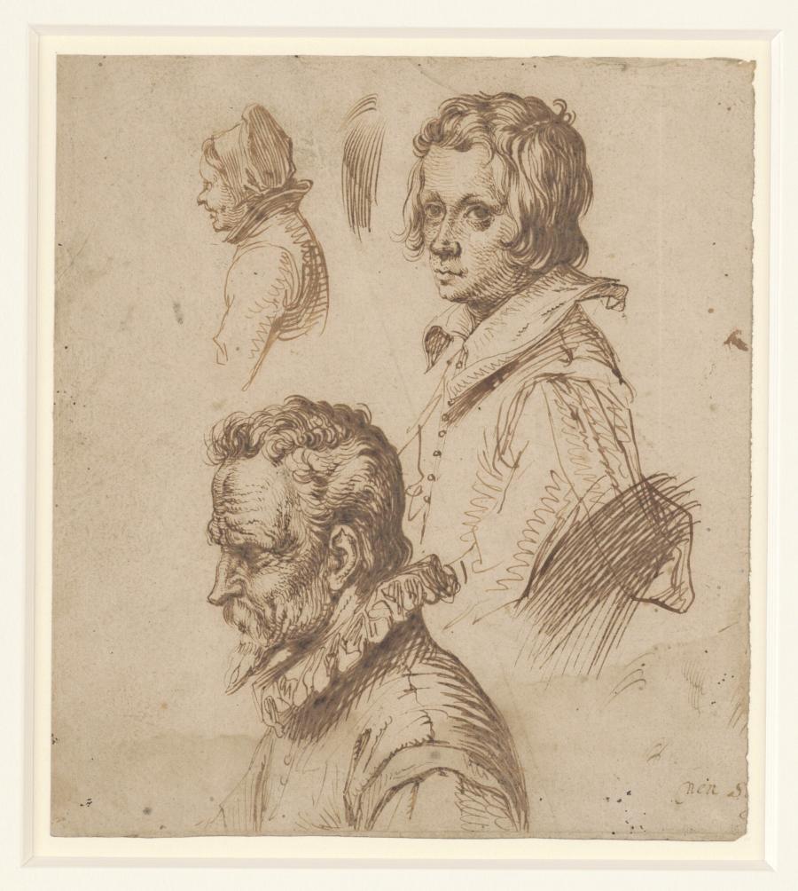 Study Sheet with the Heads of an Old Man, a Boy and a Woman