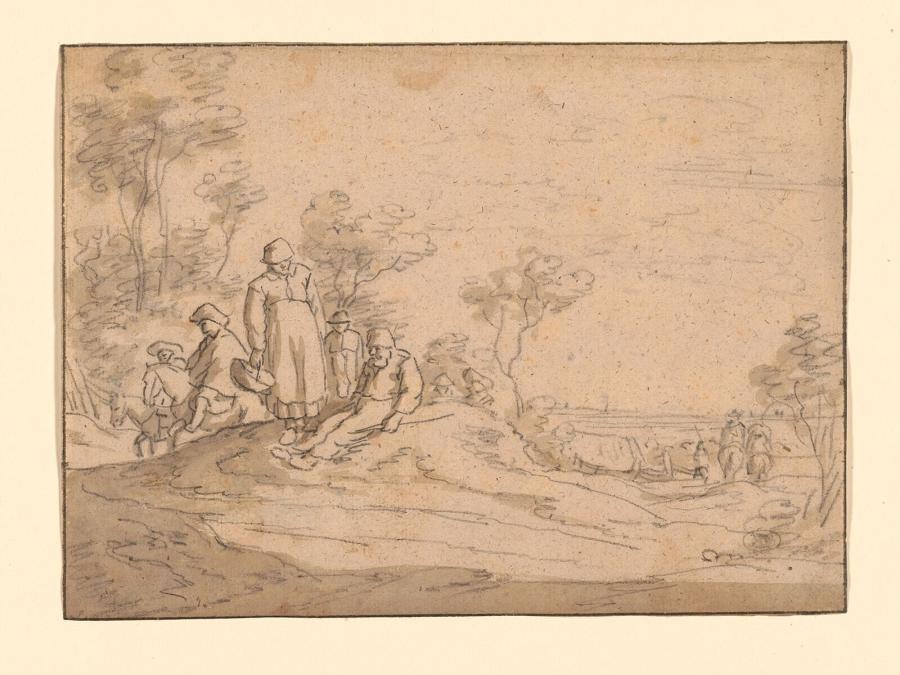 Duinen met boeren en ruiters