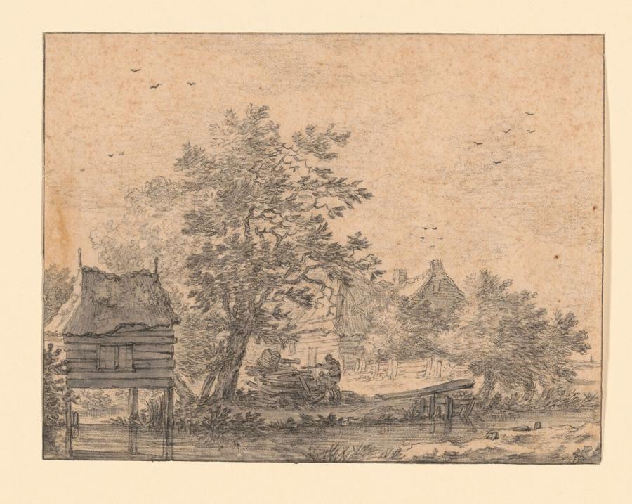 Landschap met beekje en eendenhuis