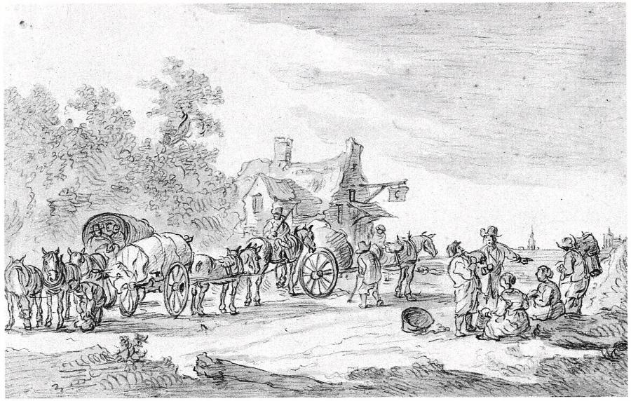 A Company with Wagons near a Tavern