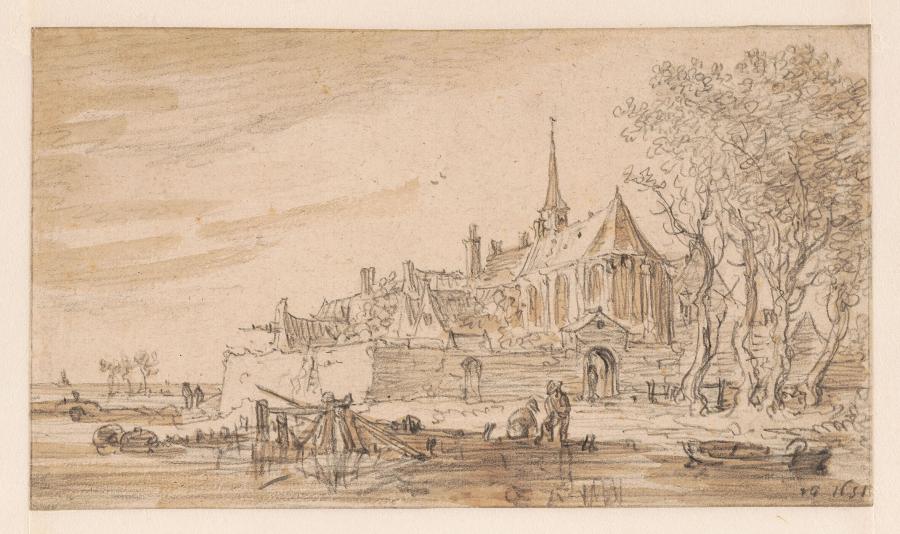 Town with a Church on a River