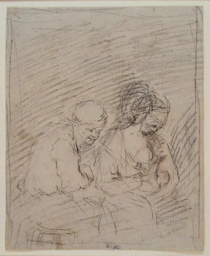 Boerenechtpaar, de vrouw met zuigeling