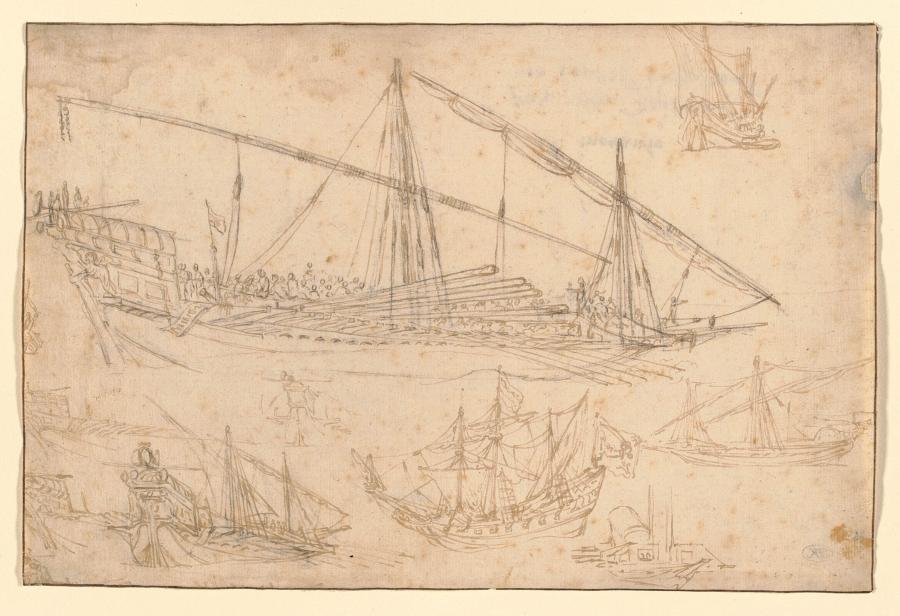 Study Sheet with a Galley and Other Ships