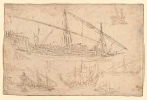 studieblad-met-een-galei-en-andere-schepen