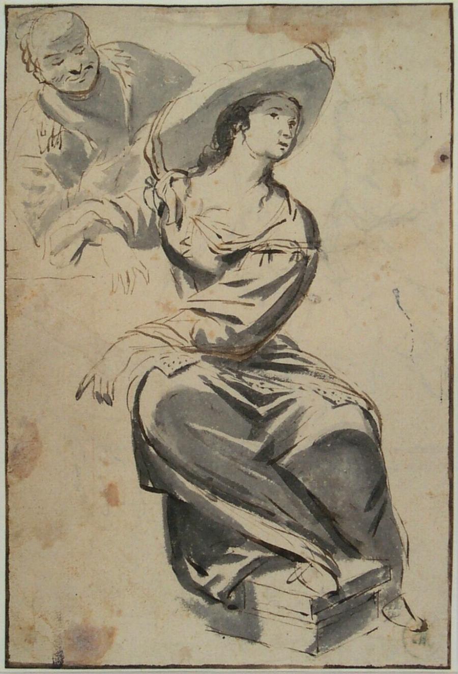 A Seated Woman and behind Her Hat a Man