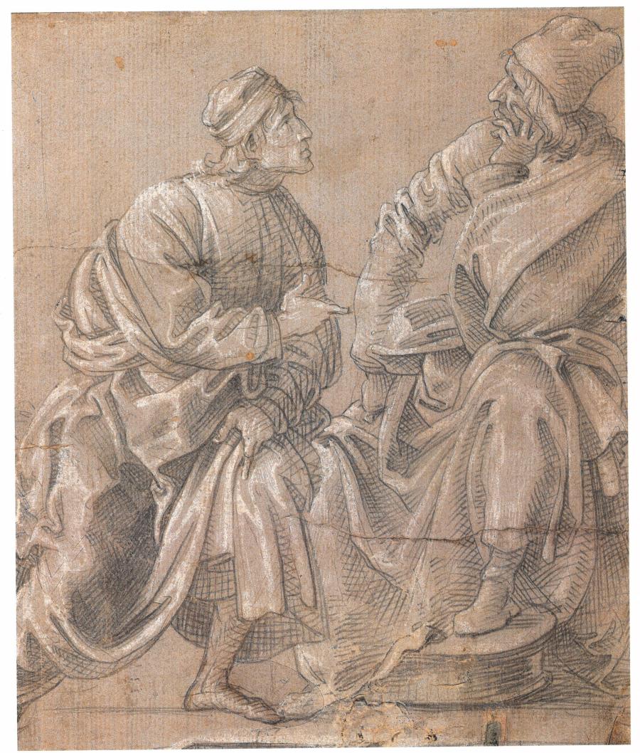 Study of Two Men Wearing Cloaks and Caps