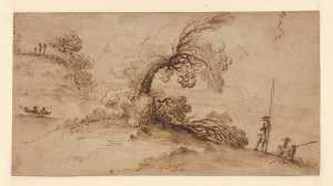 landschap-met-boom-in-het-midden-en-drie-hengelaars