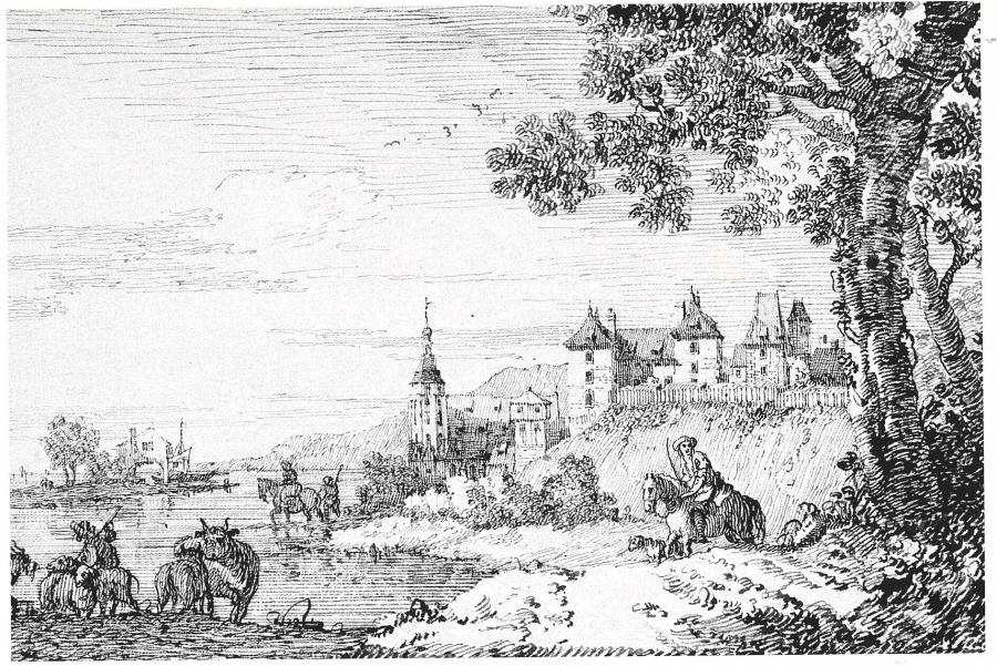 Capriccio landschap met het stadje Pirna gezien van kasteel Sonnenstein in de buurt van Dresden
