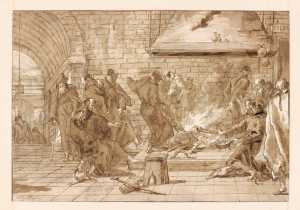 monks-around-a-fire-in-a-monastery-hall