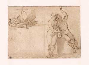 studieblad-met-twee-figuren-en-een-schip
