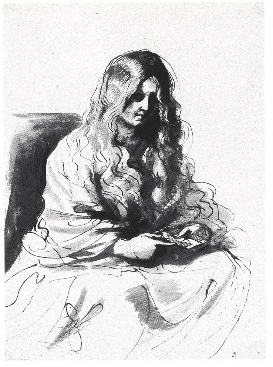 Portret van een vrouw met lang haar en een kam in haar handen