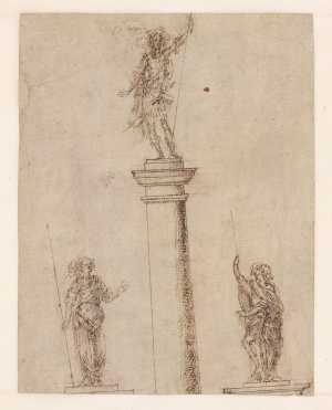 drie-op-postamenten-staande-figuren-met-lansen