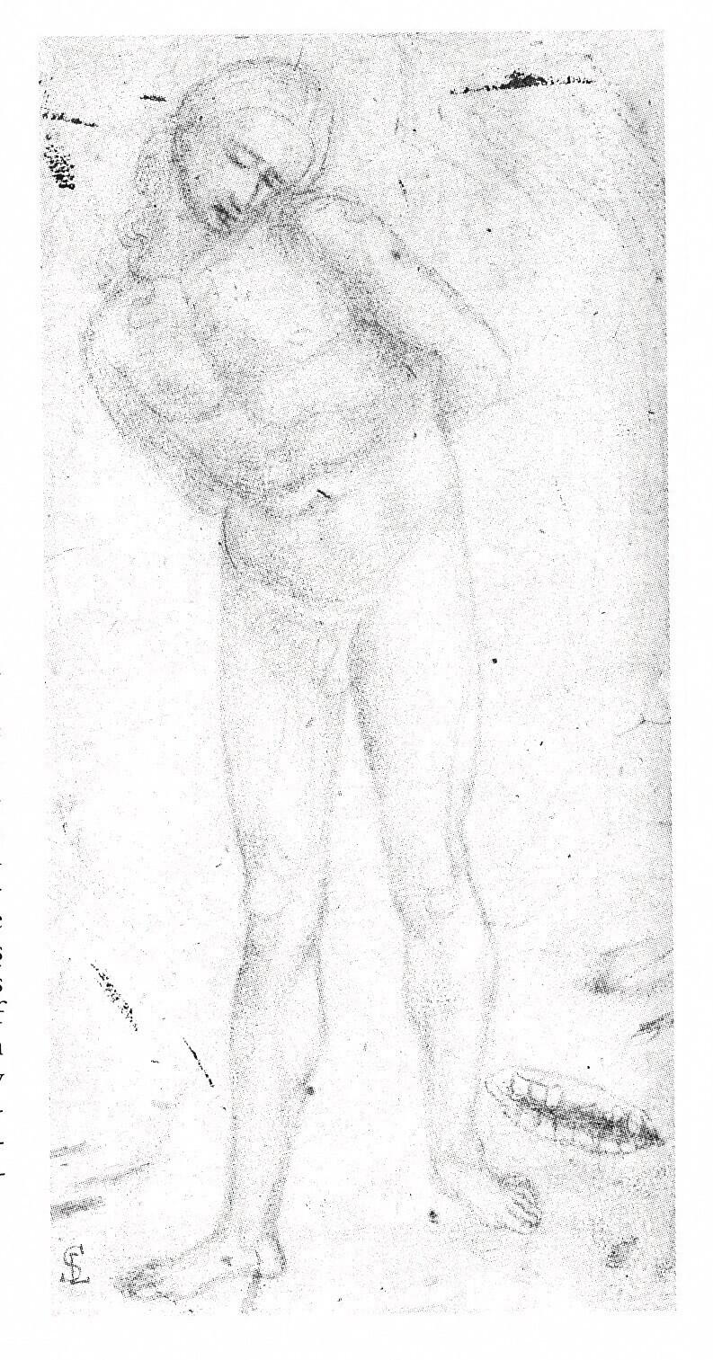 Study of a Male Nude for the Flagellation, study of a half opened mouth (recto), study of a decorative motif (verso)