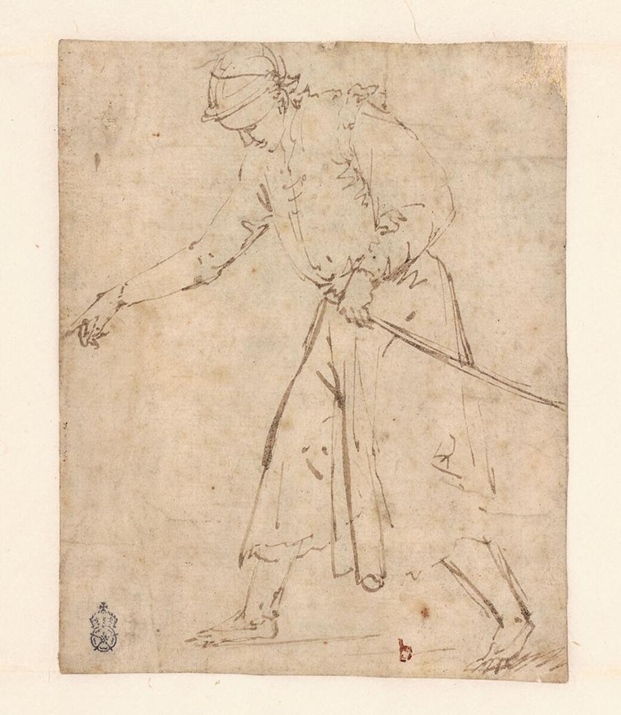 Lopende man met wijzende arm