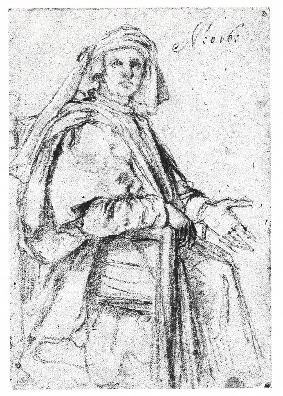 Portret van een man met een hoofdtooi zittend in een leunstoel