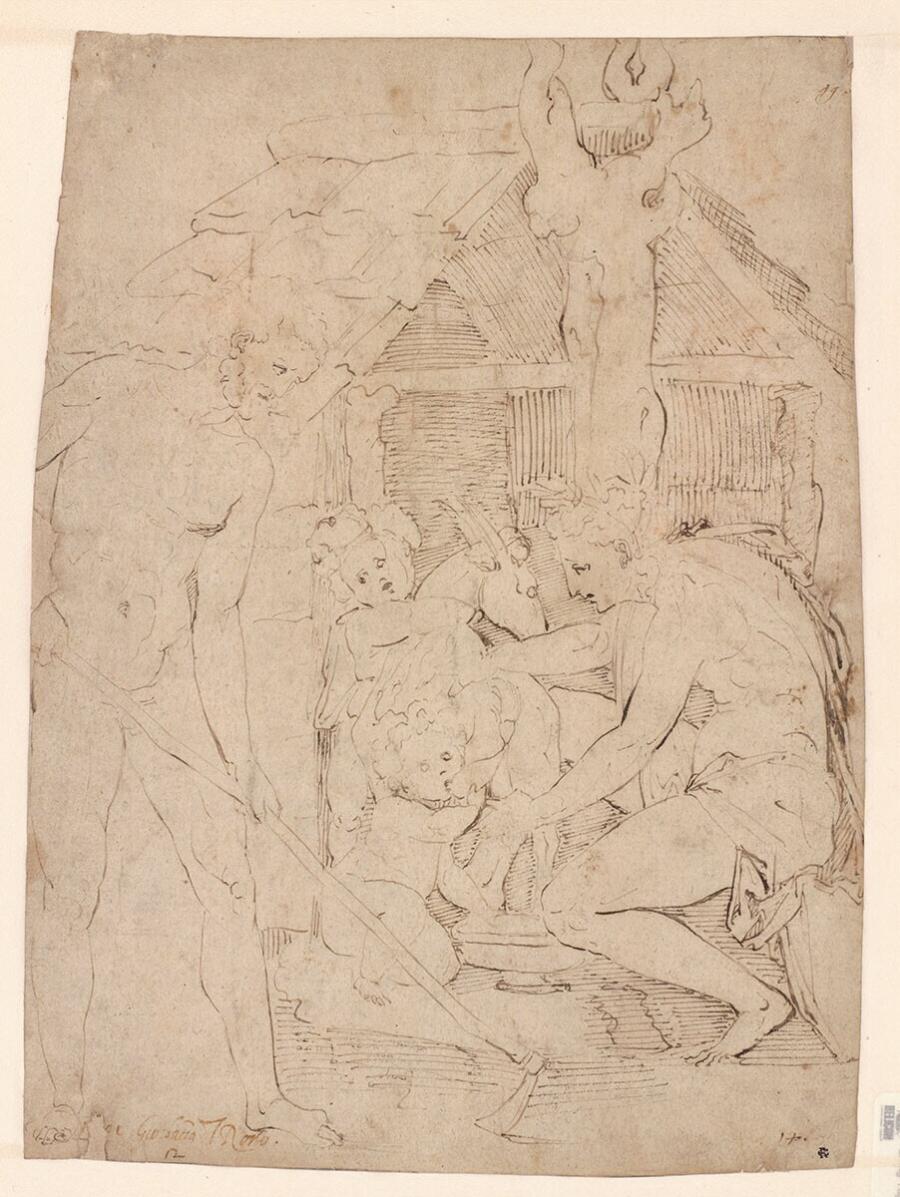 The Family of Adam and Eve in front of a Hut