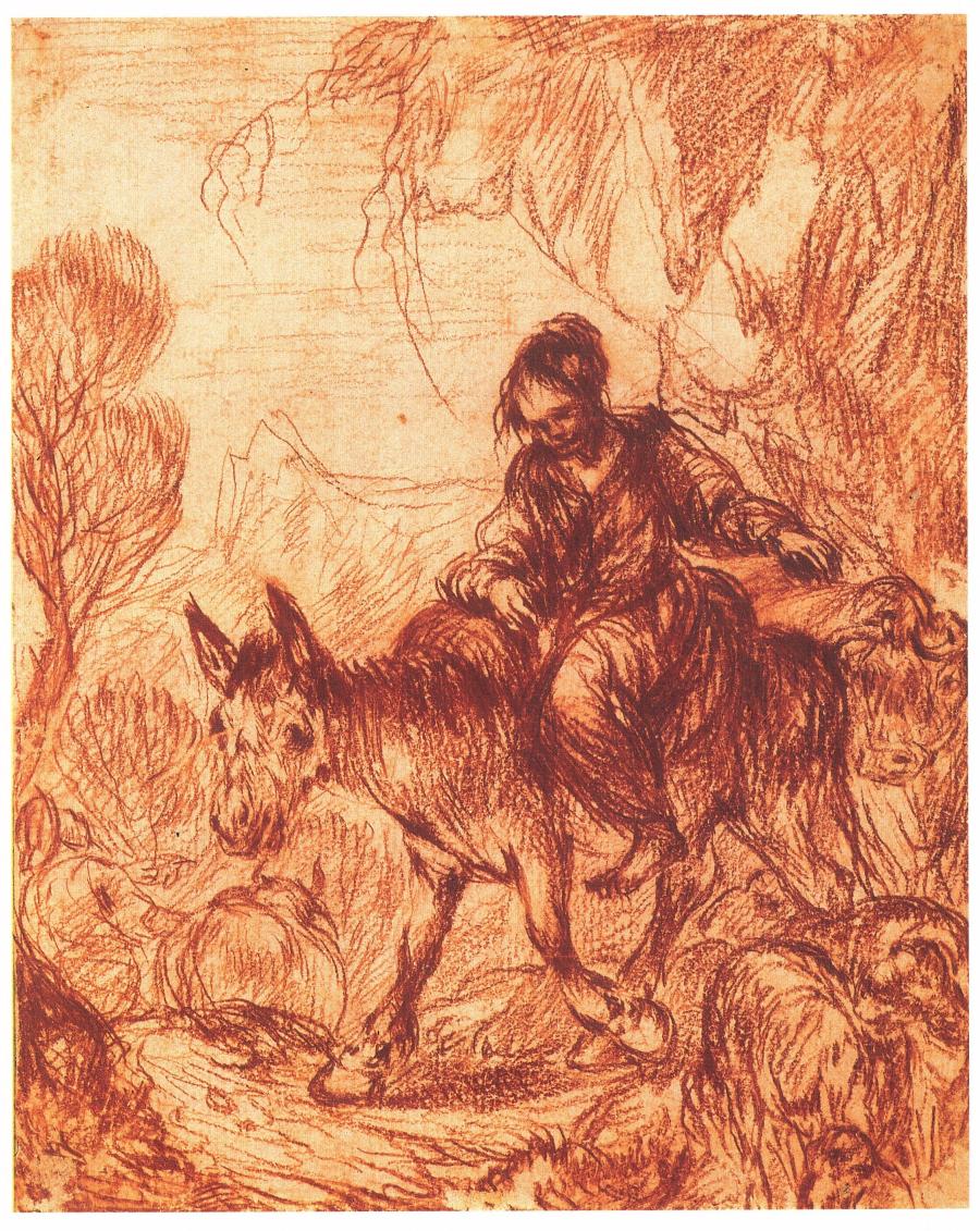 Shepherdess Riding a Donkey Amidst her Flock