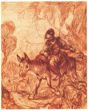 shepherdess-riding-a-donkey-amidst-her-flock