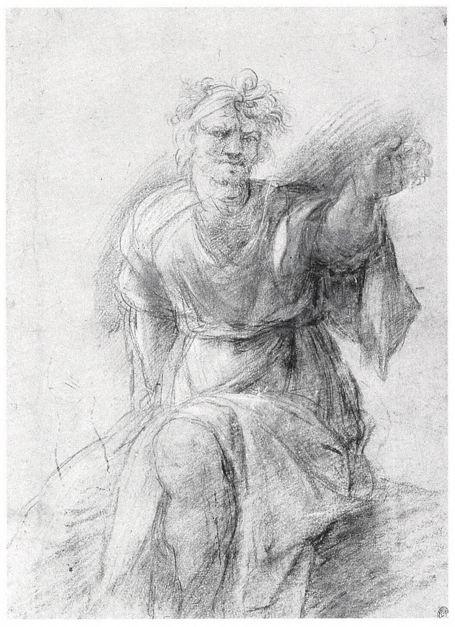 Study of a Seated Man Wearing a Headband and Readching Out His left Arm