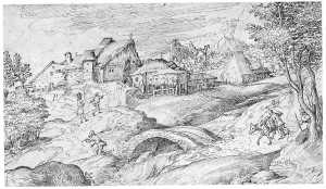 landschap-met-een-bergen-een-kleine-stenen-brug-en-een-dorpje