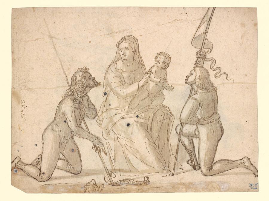 Maria met kind aanbeden door de heiligen Johannes en Joris