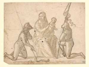 maria-met-kind-aanbeden-door-de-heiligen-johannes-en-joris-recto-studies-van-zeven-staande-figuren-verso