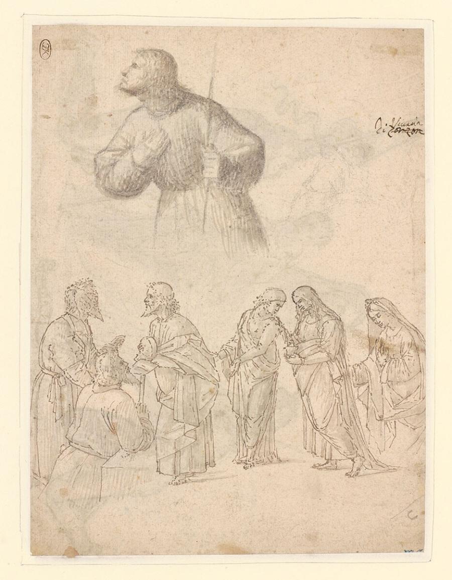 Studies van zeven staande figuren