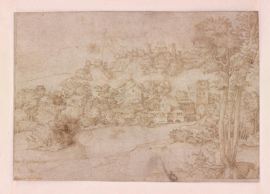 Berglandschap met een stadje aan een meer