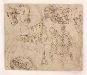 studies-van-een-opgetuigd-paard-twee-zittende-figuren-en-een-bebaard-hoofd