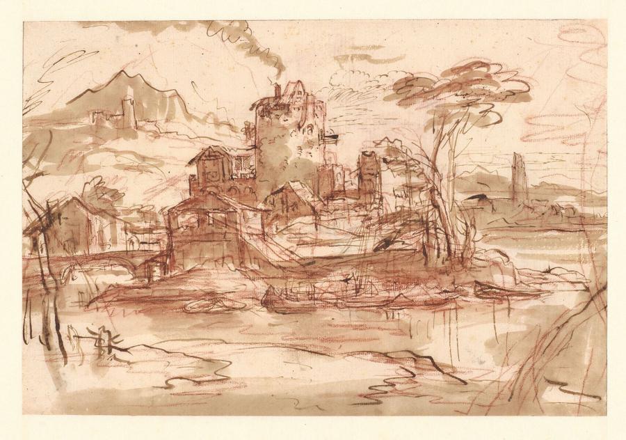 Landscape with a Village Surrounded by Water
