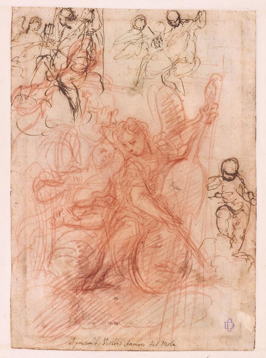 Studieblad met musicerende engelen