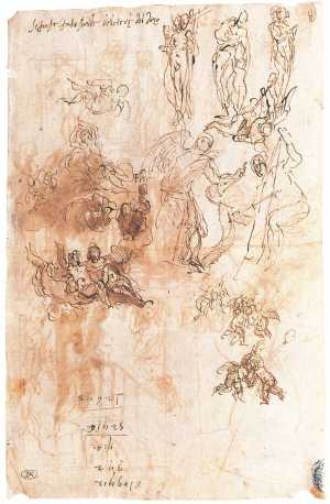 schetsen-van-geloof-hoop-en-liefde-musicerende-engelen-en-andere-figuren
