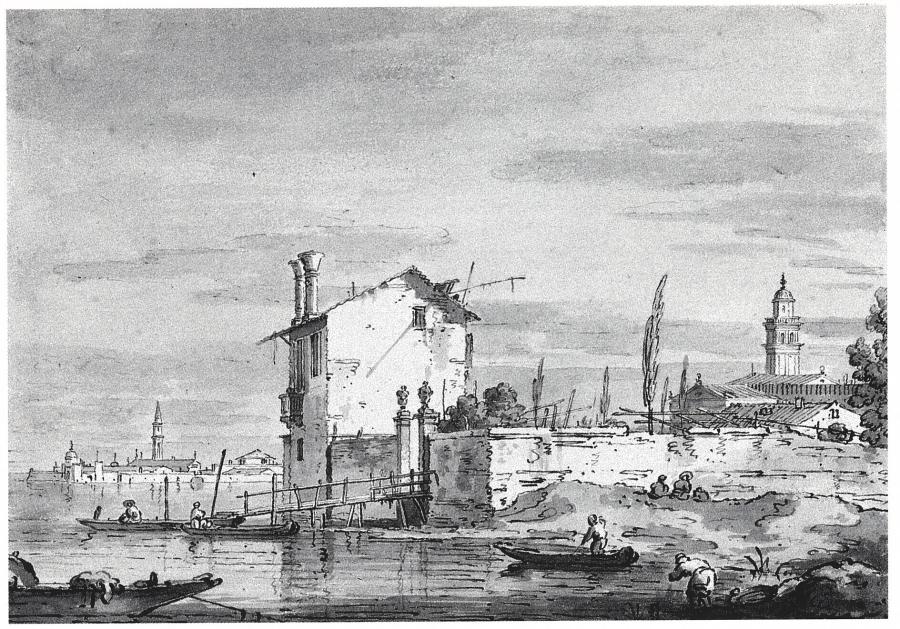 Capriccio met het eiland S. Michele, Venetië in de achtergrond