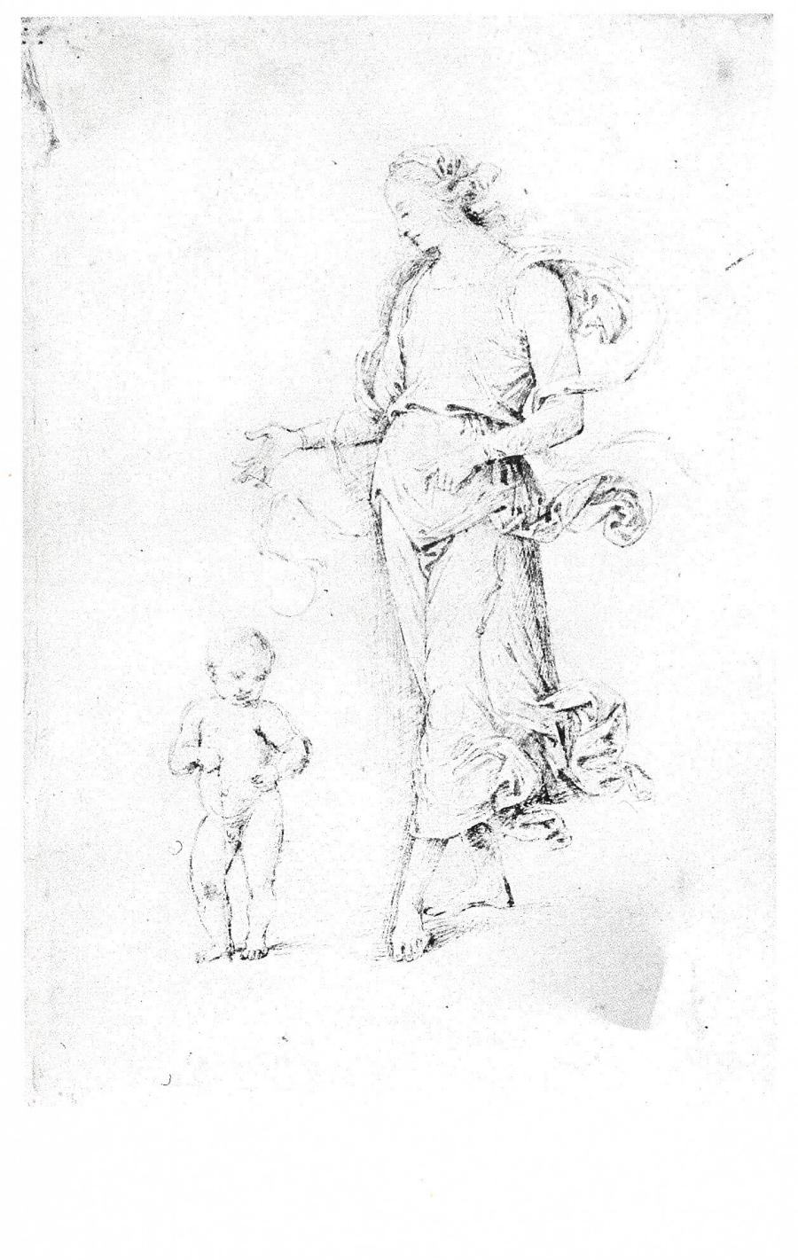 Vrouw wandelend met een putto