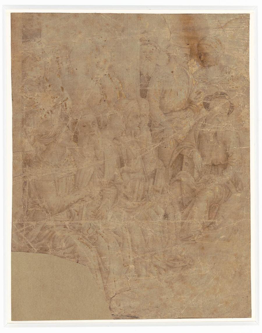 Groep zittende en staande mannen, naar een verloren gegaan fresco in de San Marco te Rome