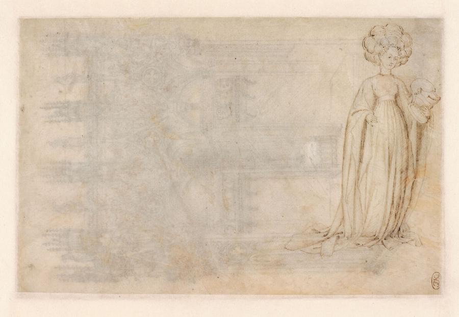 A Court Lady Holding a Helmet