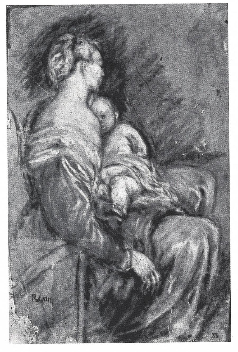 Zittende vrouw met kind in haar schoot