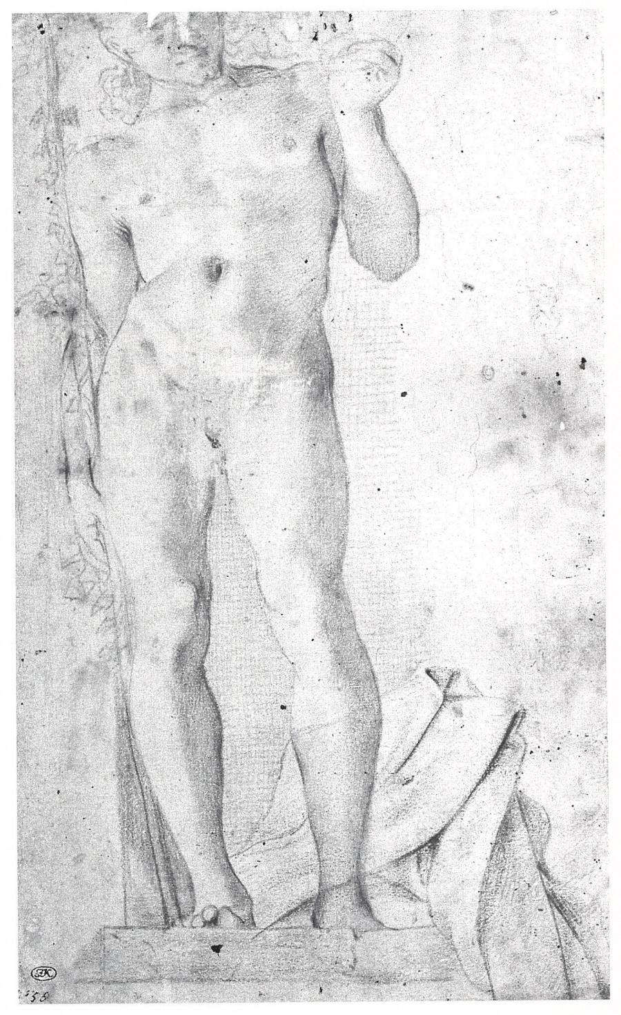 Figure of a Nude Standing Male Youth Holding a Pole