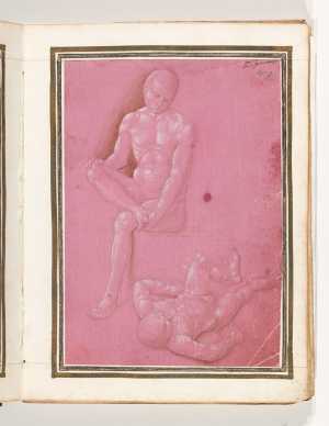 folio-uit-het-gozzoli-album-een-zittend-en-een-liggend-mannelijk-naakt-de-laatste-in-verkort-perspectief