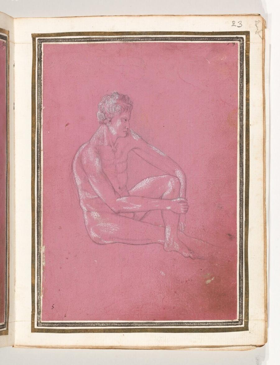 Folio uit het Gozzoli-album: zittend mannelijk naakt, gewend naar rechts
