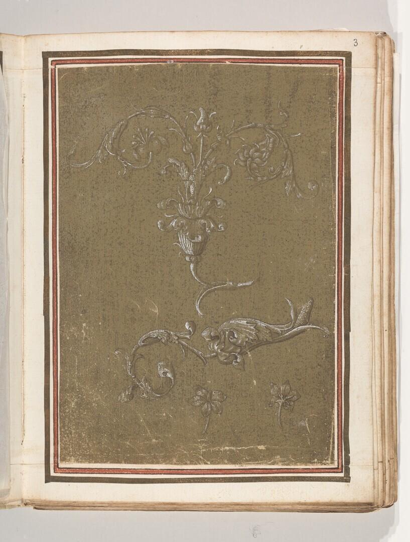 Folio uit het Gozzoli-album: twee ornamentale ranken en twee bloemen