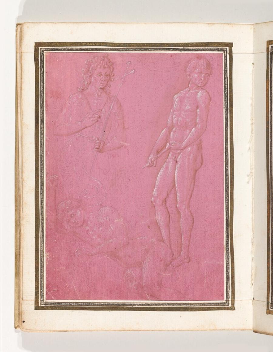Folio uit het Gozzoli-album: Johannes de Doper, een staand en liggend mannelijk naakt
