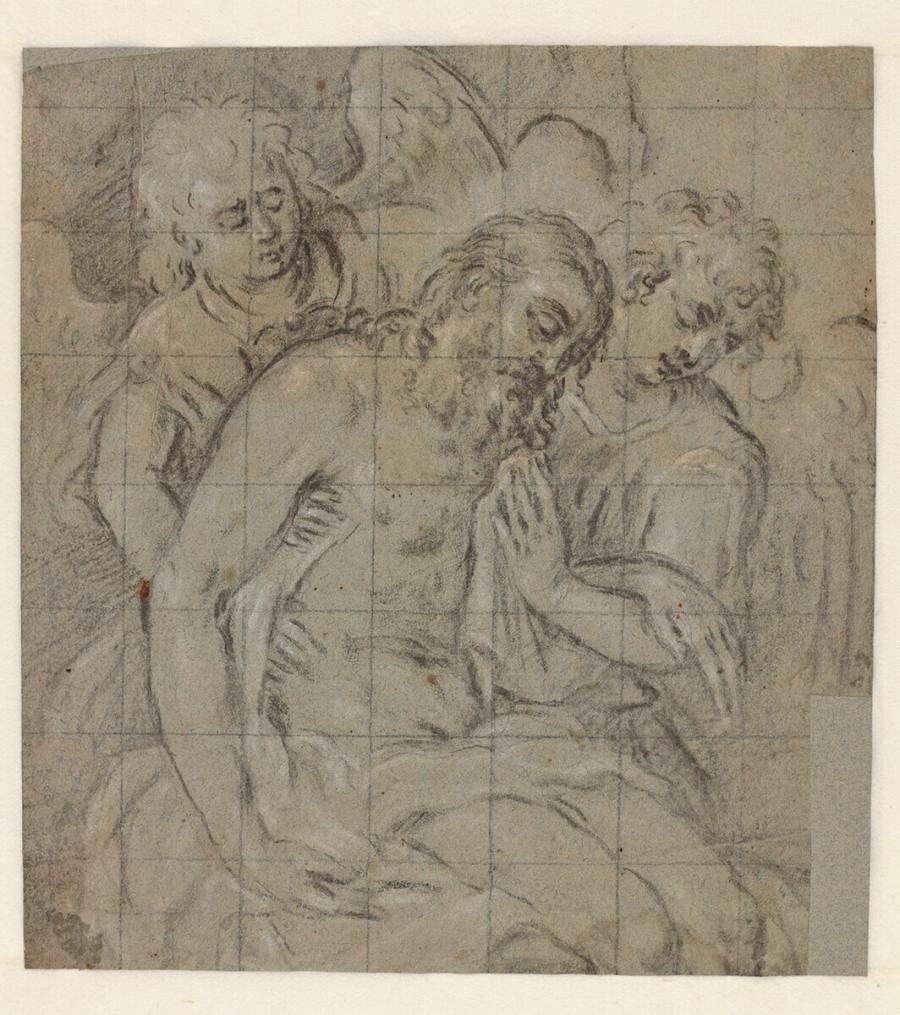 Dode Christus met twee engelen