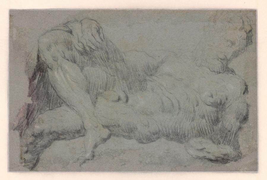 Studie van een zittend mannelijk naakt, naar Michelangelo