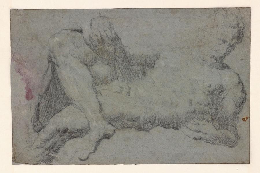 Studie van een zittend mannelijkt naakt, naar Michelangelo