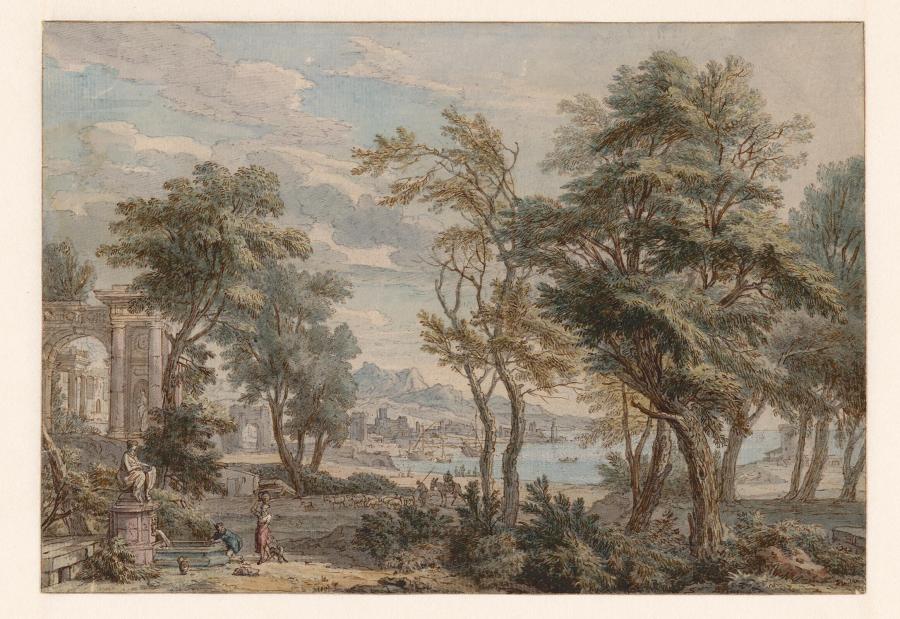 Arcadian Landscape with a Harbour in the Distance