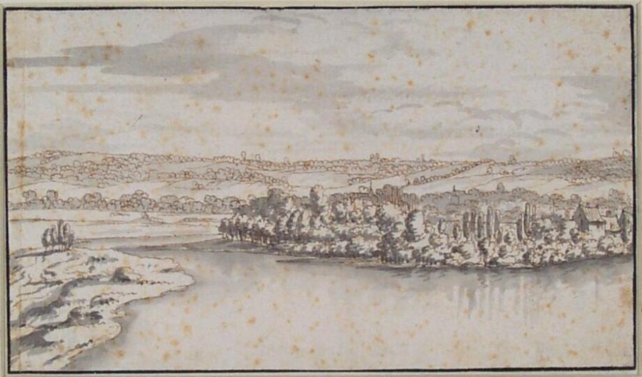 Heuvelachtig landschap met een meer of rivier